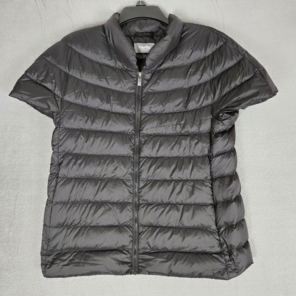 Martha Stewart Short Sleeve Puffer Jacket Womens Small Black Down Quilted Vest